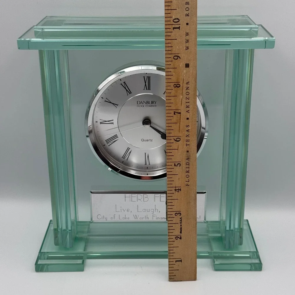 Danbury Clock Company Glass Mantel‎ Clock Quartz Desk Clock Engraved Herb Fein